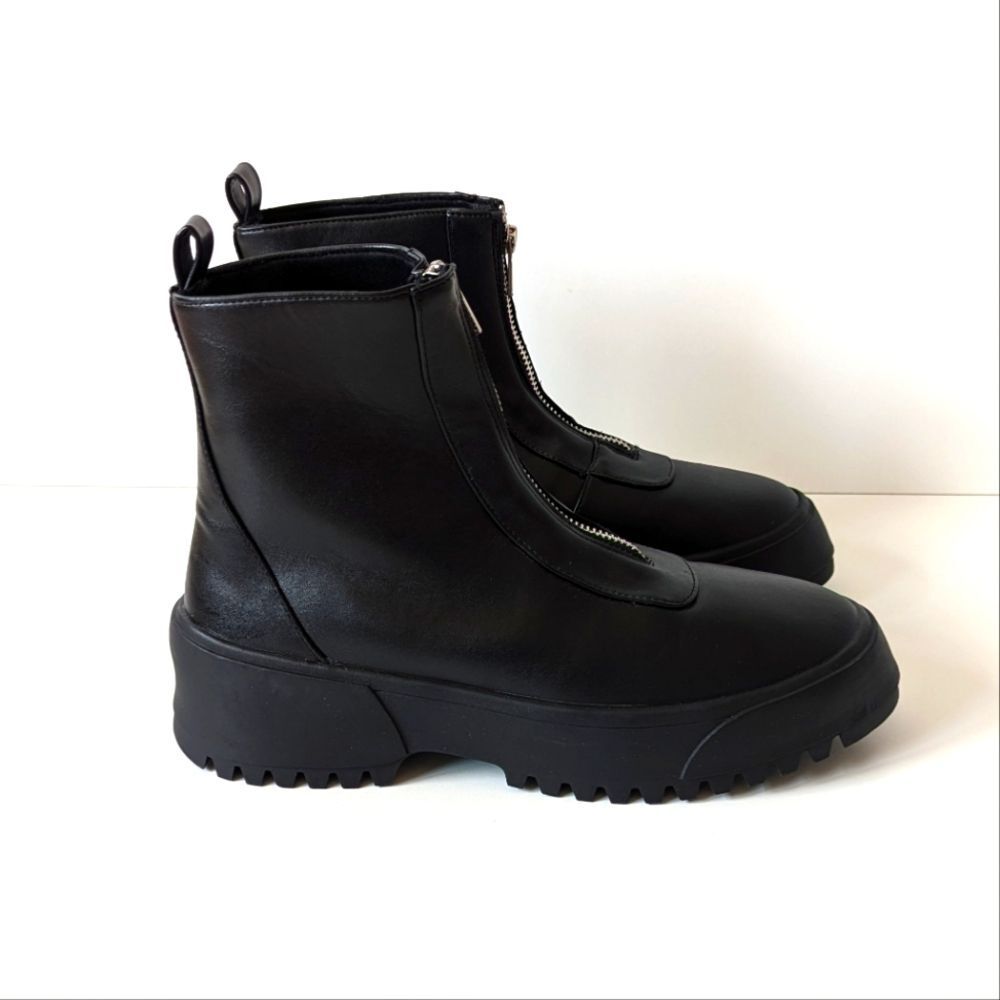 Asos Grunge Platform Ankle Boots Black Faux Leather Men's 7